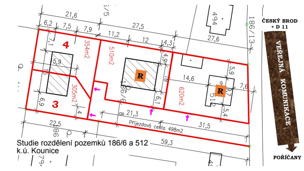 stavební pozemek Kounice 354 m2